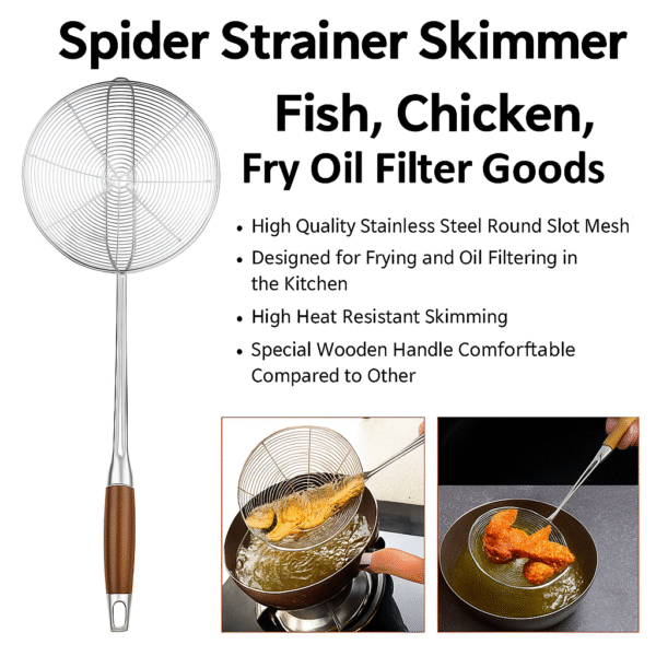 Spider Strainer Skimmer Spoon with Wooden Handle